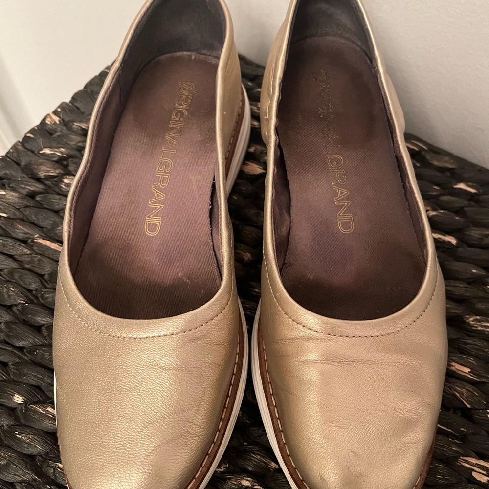 Cole Haan Original Grand Womens 6 B Gold Metallic Slip On Ballet Flat Casual